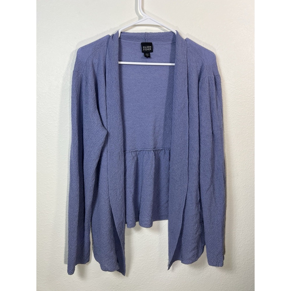 Eileen Fisher 100% Wool Waterfall Front Cardigan L Large Italian Yarn Purple